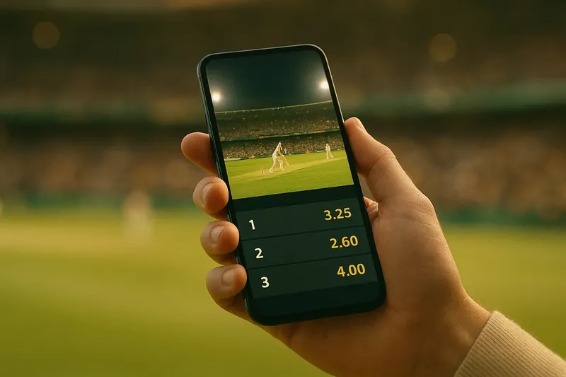 Live Cricket Odds Hand holding smartphone showing live cricket match and real-time odds