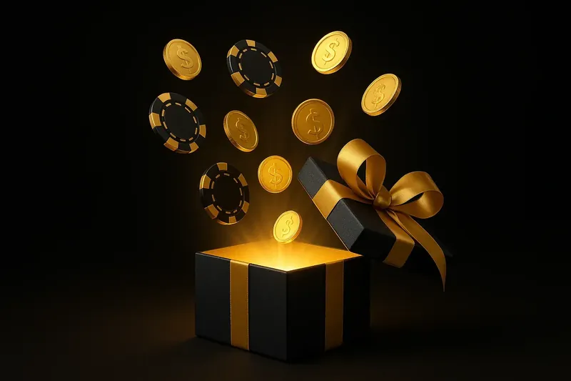 Luxury Bonus Gift Box Premium gift box opening with gold light, coins and casino chips