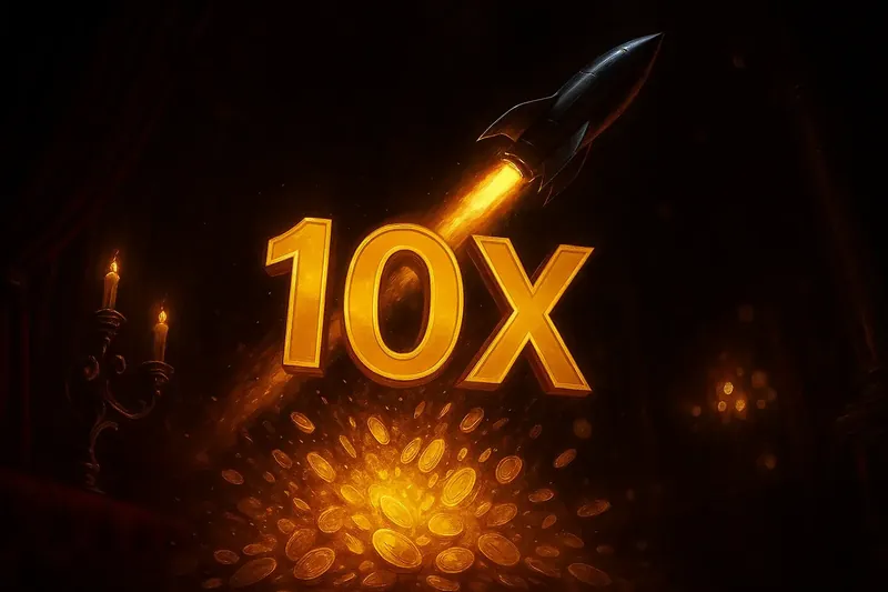 Plane climbing with blazing trail above coins and glowing 10x multiplier